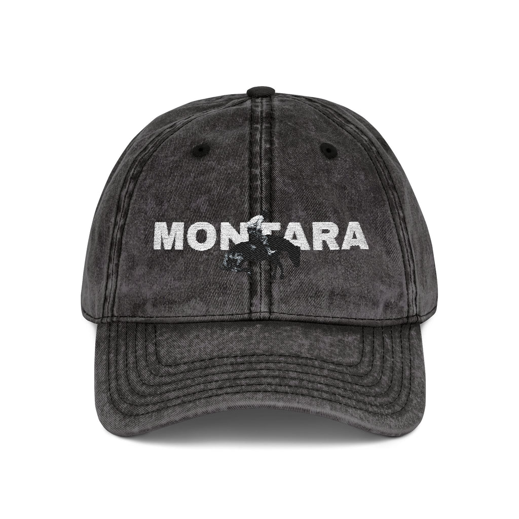 Black distressed cap with 'MONTARA' logo
