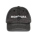 Black distressed cap with 'MONTARA' logo